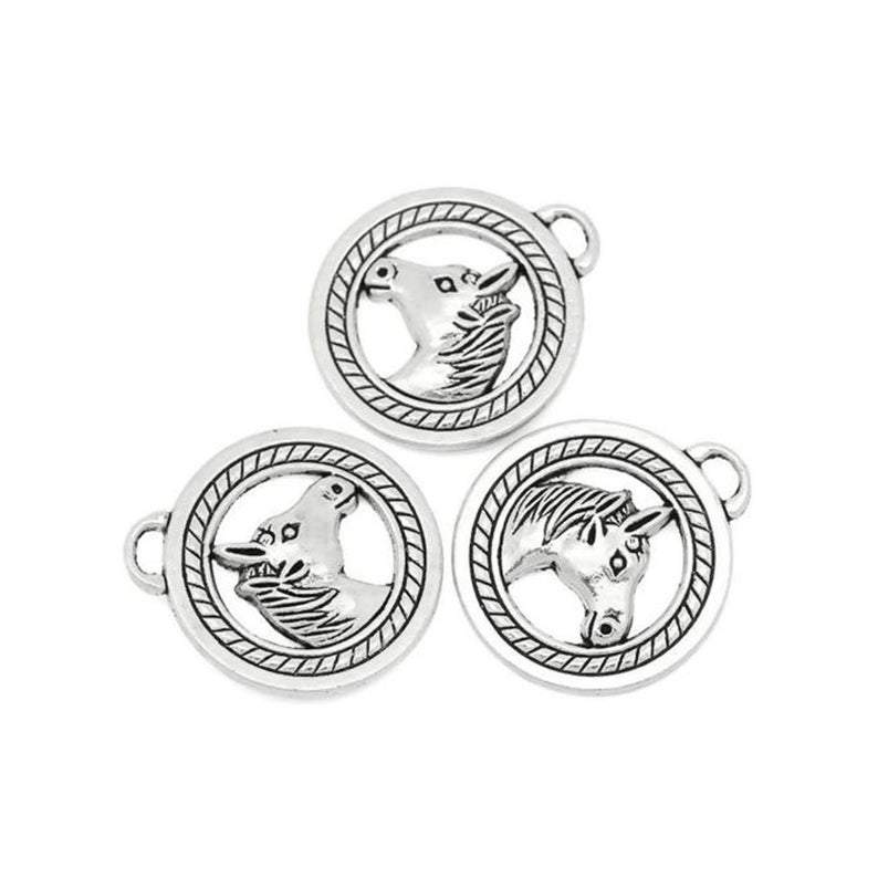 5 Pcs Tibetan Silver HORSE HEAD DISC 28mm x 25mm Charms Pendants, Lead & Nickel Free Metal Charms Pendants Beads